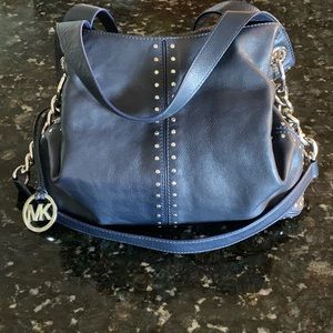 Excellent condition navy blue leather Michael Kors bag, silver studs and chain
